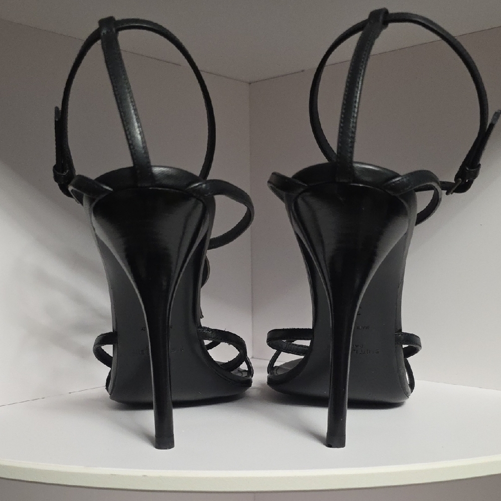 Yves Saint Laurent Cassandra Black Heels with Gold Logo - Picture 3 of 4